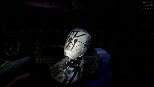 a screenshot of a video game shows a skeleton with a mask on