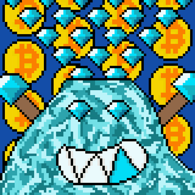 a pixel art of a monster surrounded by diamonds and coins