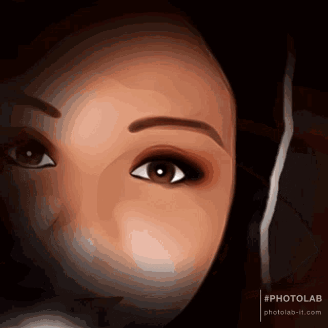 a close up of a woman 's face with #photolab written on the bottom right