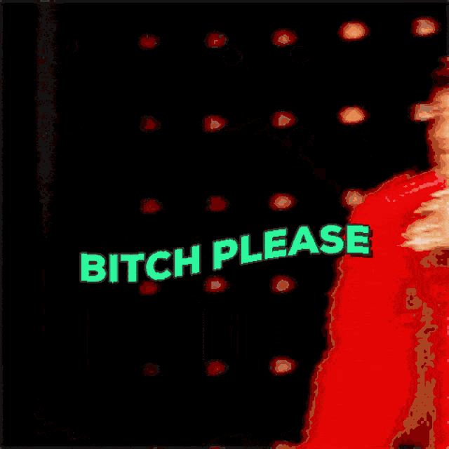 a man in a red jacket with the words bitch please written on it