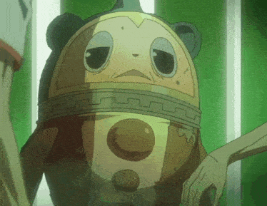 a cartoon drawing of a bear with a hat on