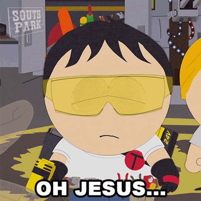 a south park character says oh jesus in a cartoon