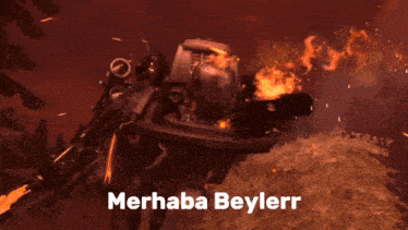 a blurred image of a fire with the words merhaba be on the bottom