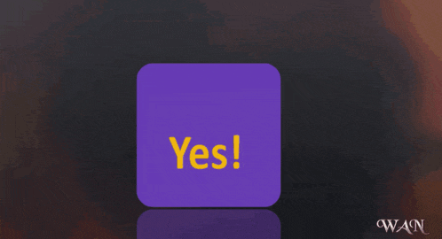 three purple squares with yellow text that says yes