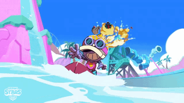 a cartoon character in the water with the words brawl stars on the bottom right