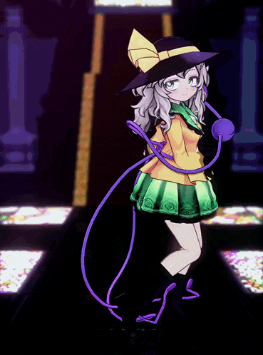a drawing of a girl with a purple ribbon around her