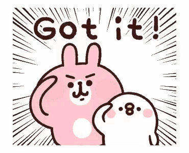 a pink rabbit and a white seal are standing next to each other with the words `` got it '' .