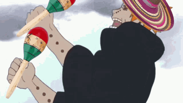 a cartoon character wearing a sombrero is holding maracas