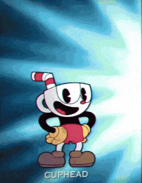 a cartoon character named cuphead with a red and white cane