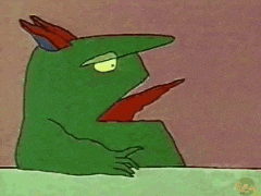 a cartoon of a green monster holding a red bottle