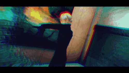 a pixelated image of a person standing in a room