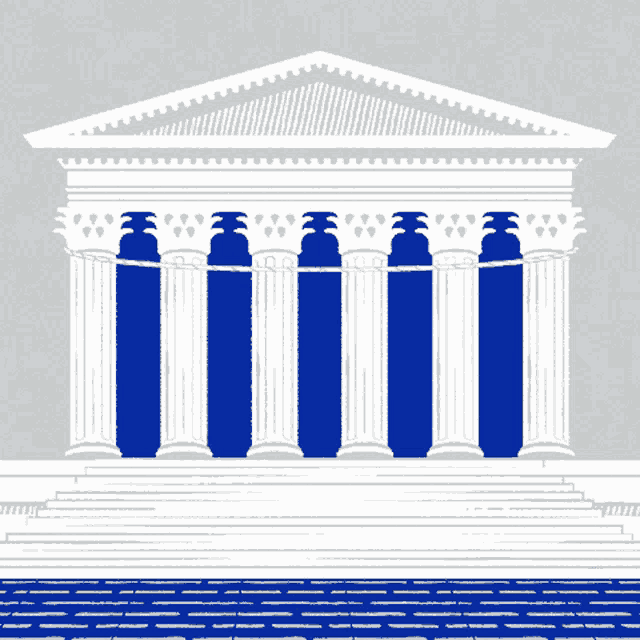 an illustration of a building with columns and a banner that says i ead about