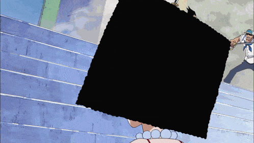 a man is holding a sword while a woman holds a black square in front of her face