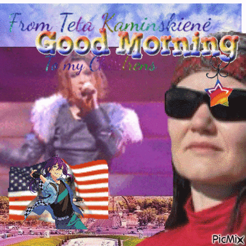 a woman wearing sunglasses and a hat says from teta kaminskiene good morning