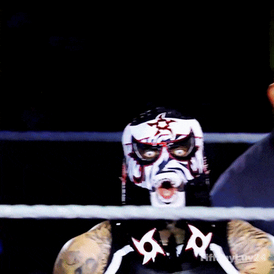a man in a skeleton costume is standing in a ring with the hashtag #anyluv24 on the bottom