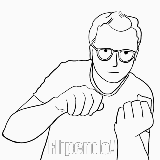a black and white drawing of a man with glasses giving the middle finger