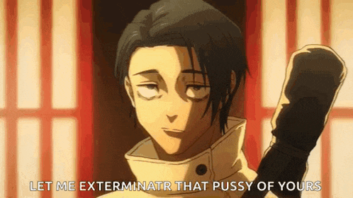 a man in a suit is holding a bat and says `` let me exterminate that pussy of yours '' .