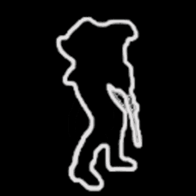 it is a silhouette of a person holding a gun .
