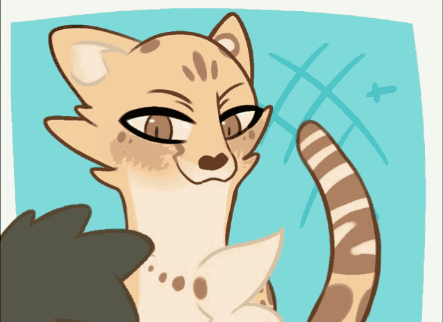 a cartoon drawing of a cat with a blue sky in the background