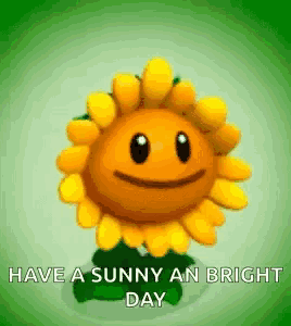 a cartoon sunflower with a face and the words `` have a sunny and bright day '' .