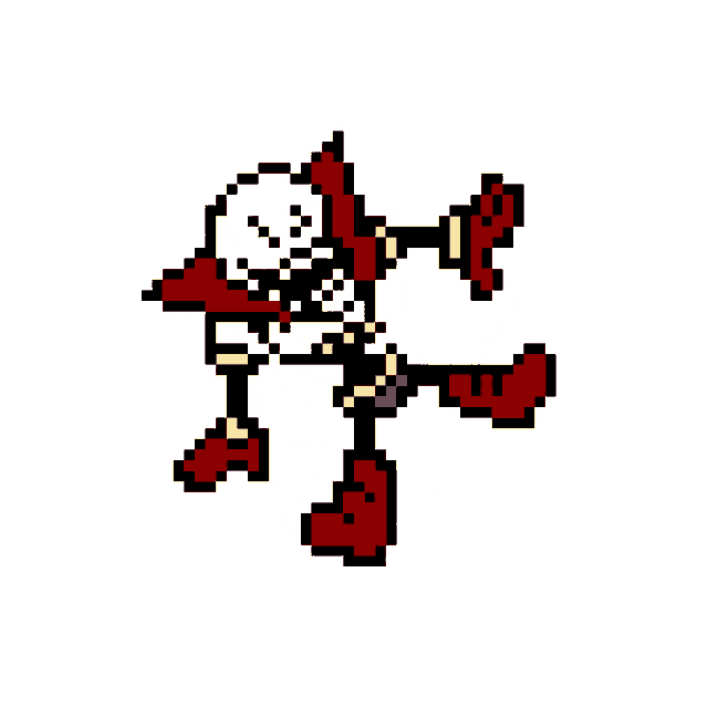 a pixel art of papyrus from undertale is dancing