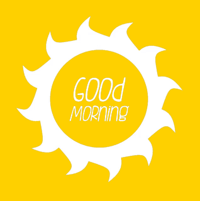 a yellow background with a white sun and the words good morning on it