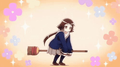 a girl is flying on a broomstick in the air .