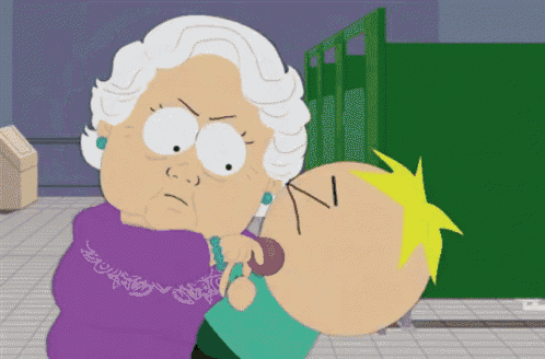 a cartoon character with a purple shirt that says " south park " on it