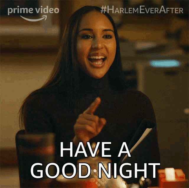 a woman says have a good night in a prime video advertisement