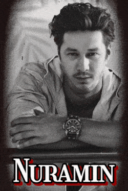 a black and white photo of a man and the name nuramin