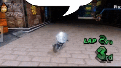 a video game with a speech bubble that says lap 2 and 3rd