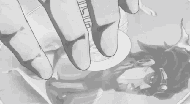 a black and white drawing of a person 's hand on a clock