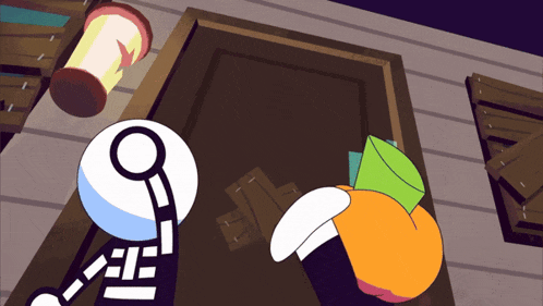 a cartoon drawing of a skeleton with a key and a lantern