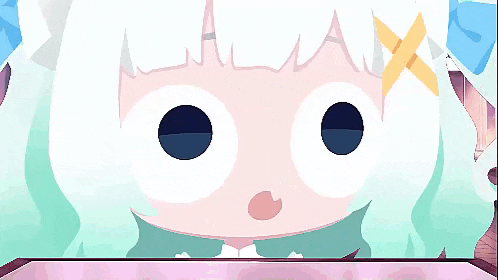 a close up of a cartoon character 's face with a surprised look on her face .