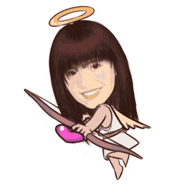 a cartoon of a woman dressed as a cupid holding a heart