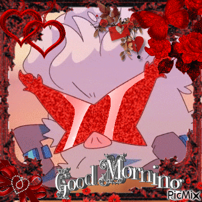 a picture of a pig with the words good morning on it