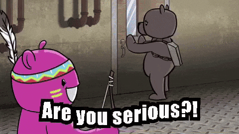 a cartoon of two teddy bears standing next to each other with the words " are you serious " above them