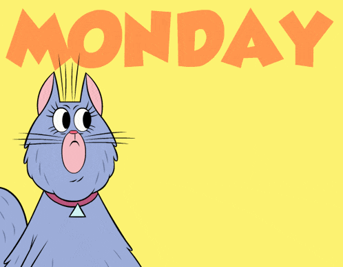 a cartoon illustration of a cat with the word monday in the background