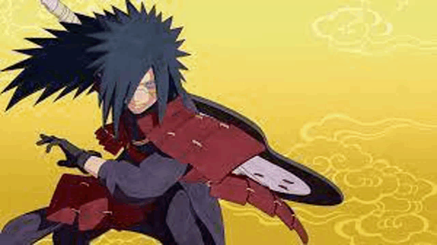 madara from naruto is holding a sword and shield in his hands .