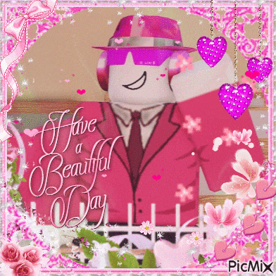 a picture of a man in a pink suit with the words " i have a beautiful day " on it