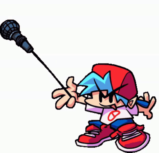 a cartoon character is holding a microphone in his right hand .
