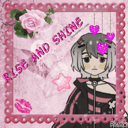 a picture of a girl and the words rise and shine