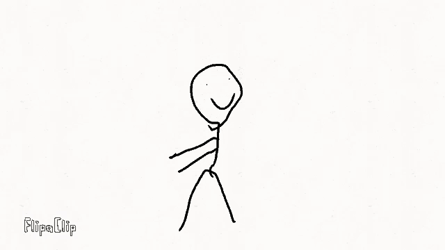 a drawing of a stick figure with a smiling face .