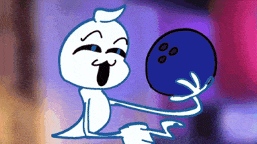 a cartoon character is holding a bowling ball with the number 8 on it