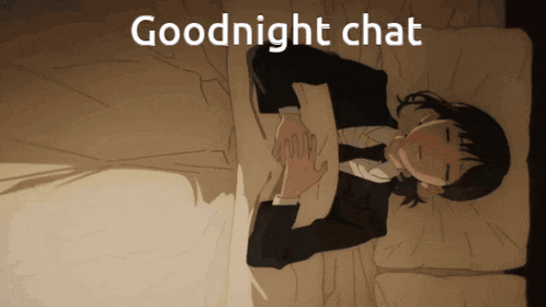 a girl in a suit is laying on a bed with the words " goodnight chat " above her