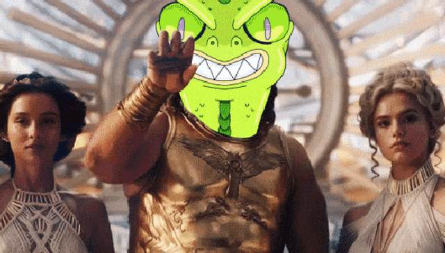 a cartoon of a man with a green mask on his face