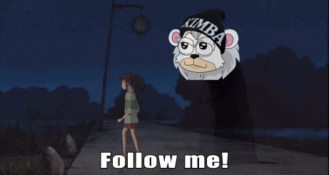 a cartoon of a girl walking with the words follow me