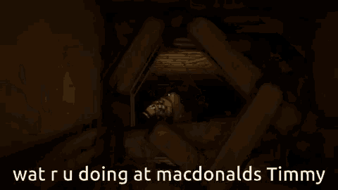 a cartoon of a monster with the words wat r u doing at mcdonalds timmy