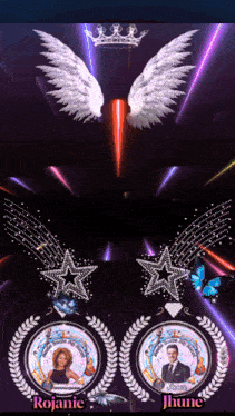 a picture of rojanic and jhune with a crown and wings