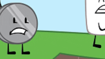 a coin with a sad face is standing next to a box with a face .